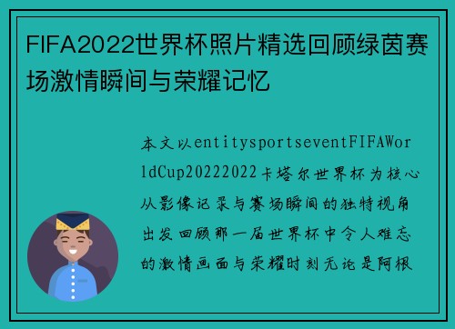 FIFA2022世界杯照片精选回顾绿茵赛场激情瞬间与荣耀记忆